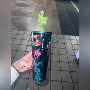 NWT Starbucks 2023 Green velvet Christmas Tumbler with Topper